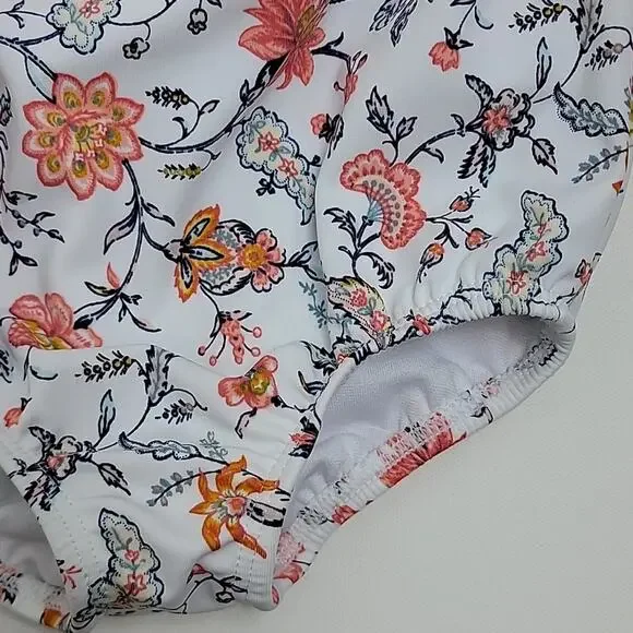 Janie and Jack Ruffled Floral Print White and Pink One Piece Swimsuit Baby 3-6M - Picture 4 of 10